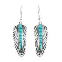 Santa Fe Style Kingman Turquoise Feather Earrings in Sterling Silver 2.50 ctw
