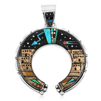 Santa Fe Style Black Onyx 48.00 ctw Pueblo Pendant in Sterling Silver