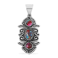 Santa Fe Style Rainbow Multi Gemstone Pendant in Sterling Silver 5.50 ctw