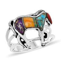 Santa Fe Style Multi Gemstone 3.50 ctw Horse Ring in Sterling Silver