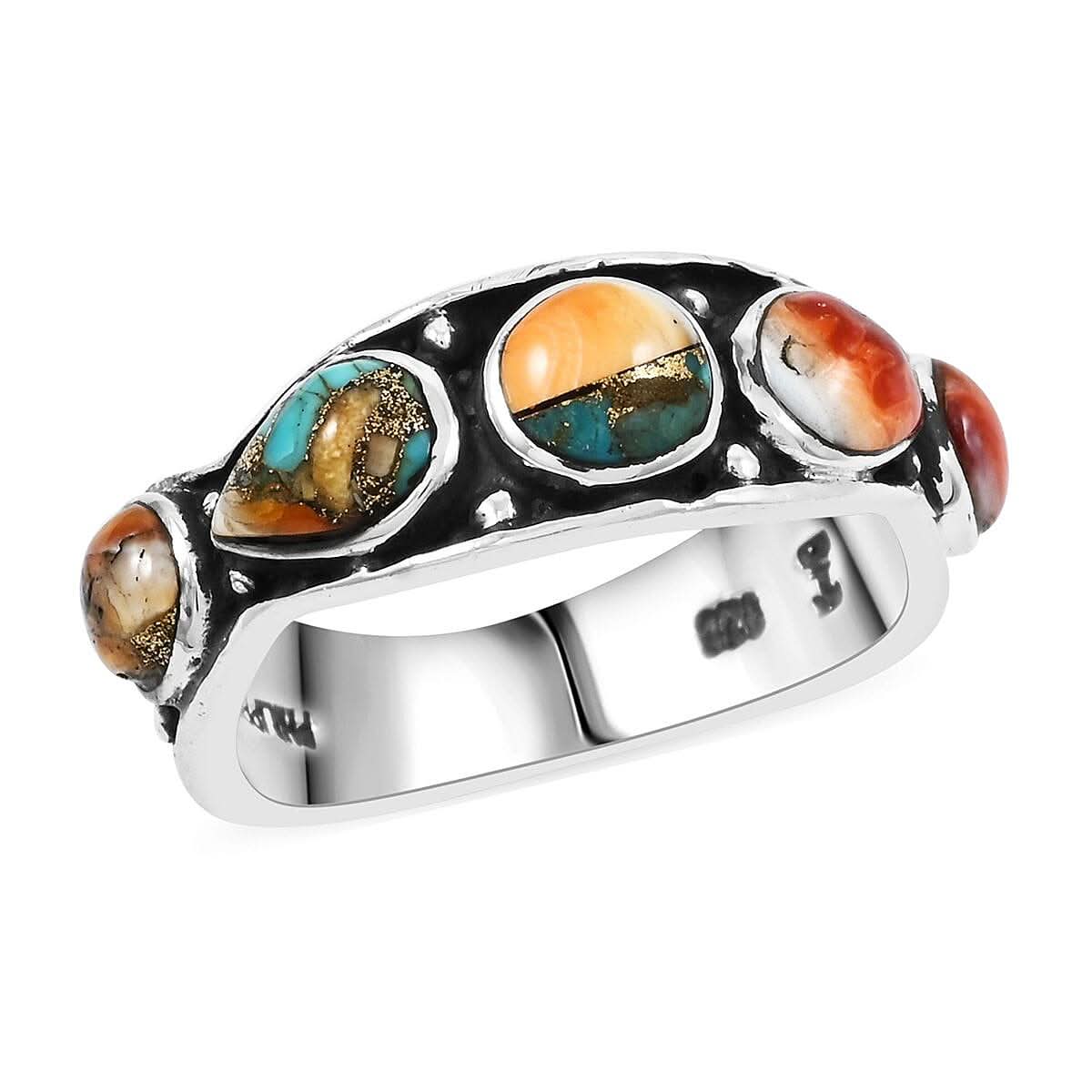 Santa Fe Style Spiny Turquoise 6.10 ctw Ring in Sterling Silver (Size 10.0)