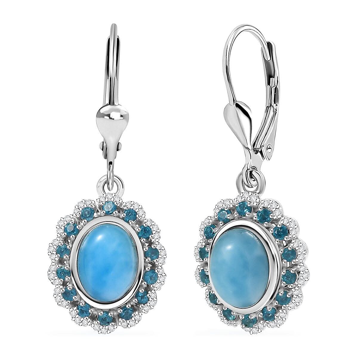 D’Joy Larimar, Multi Gemstone Earrings in Rhodium Over Sterling Silver 3.40 ctw