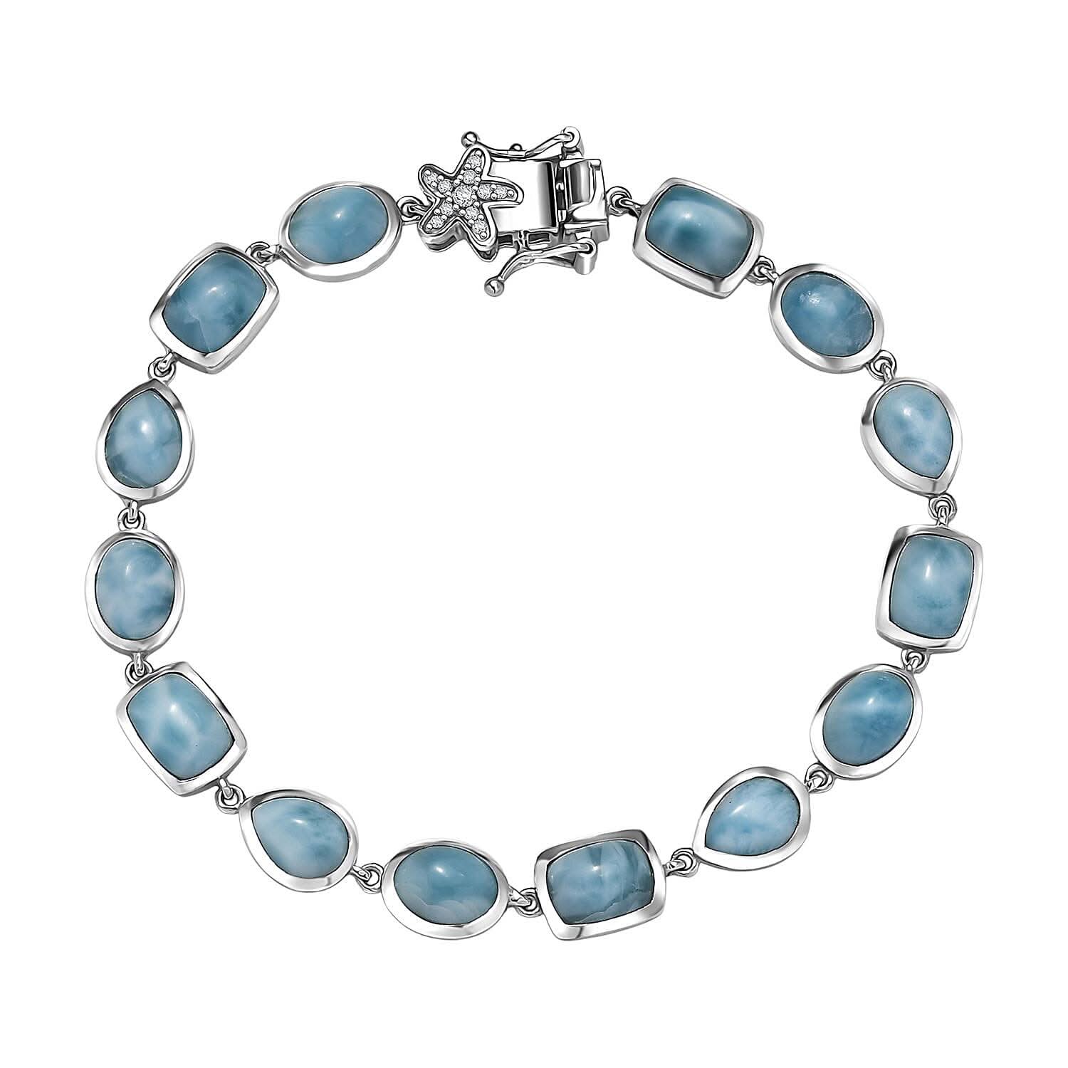 D’Joy Larimar, White Zircon Bracelet in Rhodium Over Sterling Silver (7.25 In) 22.35 ctw