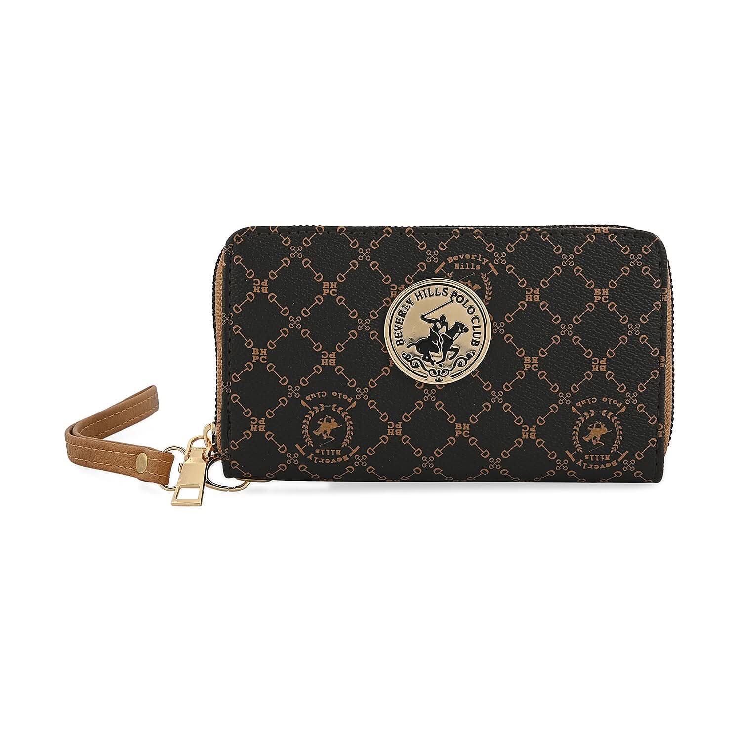 Beverly Hills Polo Club Brown Logo & Link Pattern Vegan Leather Wallet