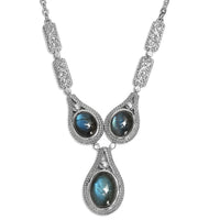 EverTrue Malagasy Labradorite 21.00 ctw Intricate Filigree Necklace 18 Inches in Stainless Steel