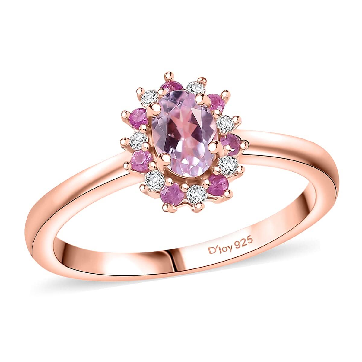 D'Joy Premium Martha Rocha Kunzite and Multi Gemstone 0.85 ctw Ring in 18K Vermeil Rose Gold Over Sterling Silver (Size 10.0)