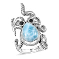 GP Artisan Crafted Premium Larimar and Thai Black Spinel 7.00 ctw Octopus Ring in Sterling Silver (Size 10.0) - Sticky add to cart bar