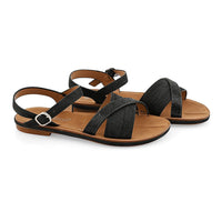 Ashley Black Denim Rhinestone Buckle Sandals - Size 6