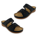 Cherokee Black Embroidered 2 Strap Wedge Sandals - Size 6 - Sticky add to cart bar