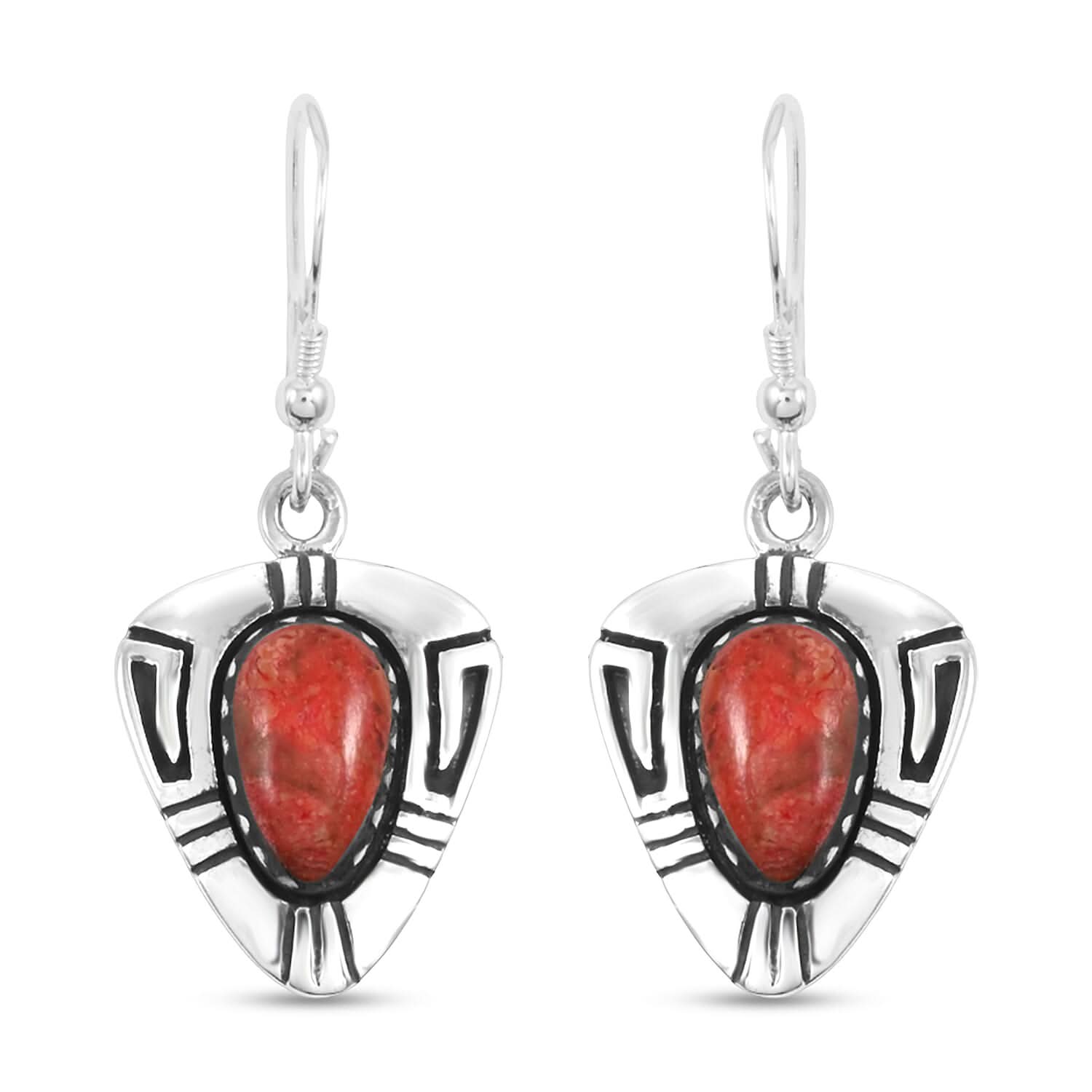 Santa Fe Style Enhanced Red Coral 4.00 ctw Earrings in Sterling Silver