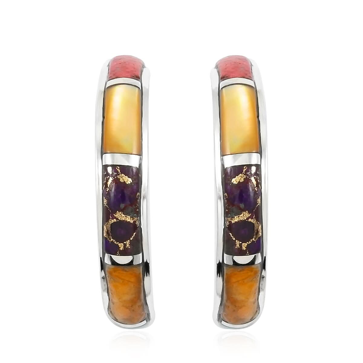 Santa Fe Style Multi Gemstone Half Hoop Earrings in Sterling Silver 4.25 ctw