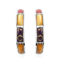 Santa Fe Style Multi Gemstone Half Hoop Earrings in Sterling Silver 4.25 ctw