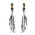 Santa Fe Style Spiny Turquoise Feather Earrings in Sterling Silver 1.75 ctw - Sticky add to cart bar