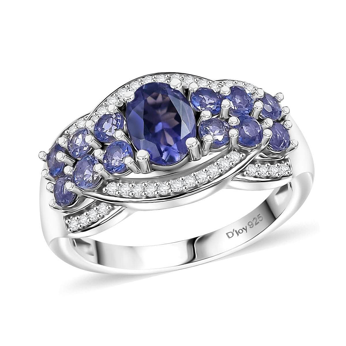 D'Joy Catalina Iolite and White Zircon 1.60 ctw Midnight Path Ring in Rhodium Over Sterling Silver (Size 10.0) (Del. in 10-12 Days)