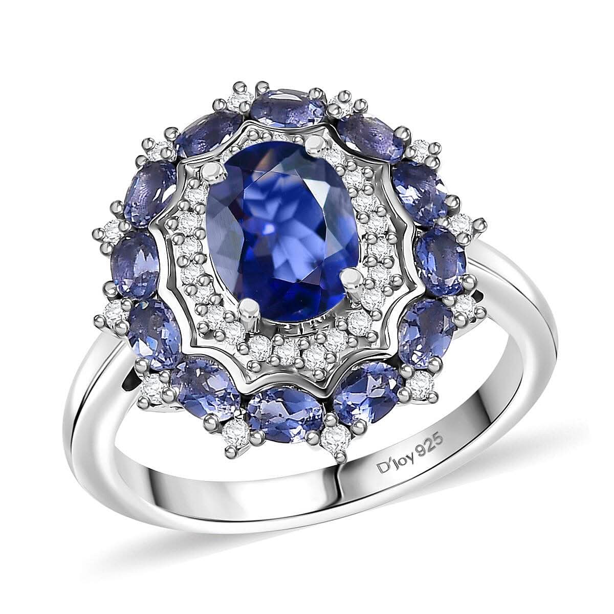 D'Joy Catalina Iolite and White Zircon 2.15 ctw Stellar Trinity Ring in Rhodium Over Sterling Silver (Size 10.0) (Del. in 10-12 Days)