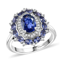 D'Joy Catalina Iolite and White Zircon 2.15 ctw Stellar Trinity Ring in Rhodium Over Sterling Silver (Size 10.0) (Del. in 10-12 Days)