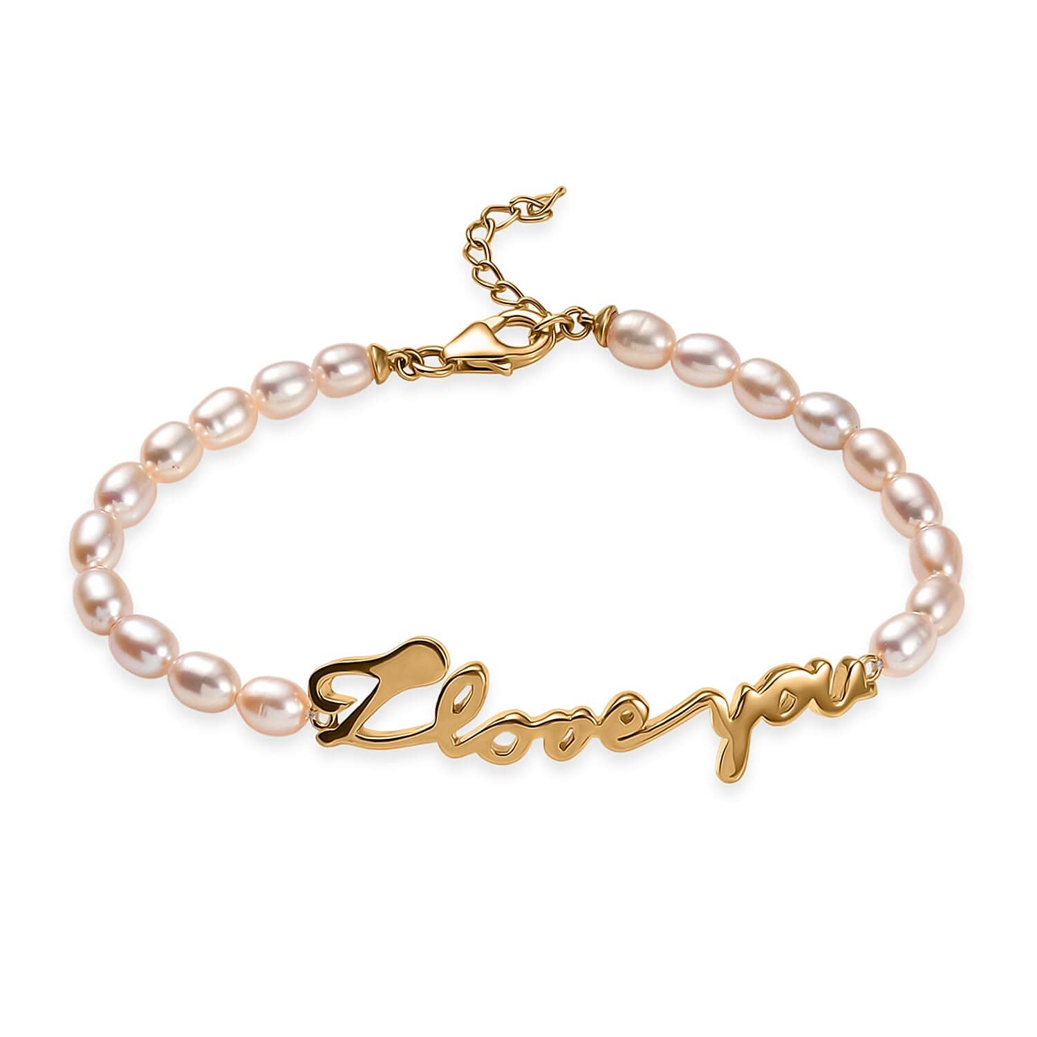 GP Capri Special Collection Pearl I Love You Bracelet in 18K Vermeil Yellow Gold Over Sterling Silver (7.25 In)
