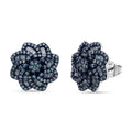 D'Joy Blue Diamond 1.50 ctw Floral Earrings in Rhodium Over Sterling Silver - Sticky add to cart bar