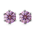 D'Joy Pink Moissanite (Rnd 6.5mm) Solitaire Stud Earrings in Rhodium Over Sterling Silver 1.90 ctw - Sticky add to cart bar