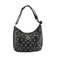 Beverly Hills Polo Club Black Logo Pattern Vegan Leather Shoulder Bag