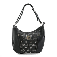 Beverly Hills Polo Club Black Logo Pattern & Solid Vegan Leather Shoulder Bag