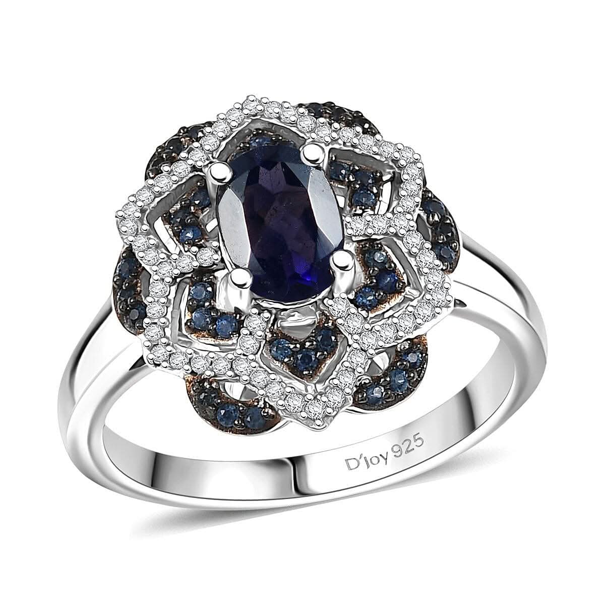 D'Joy Catalina Iolite, Multi Gemstone Starblossom Ring in Rhodium Over Sterling Silver (Size 10.0) (Del. in 10-12 Days) 1.25 ctw