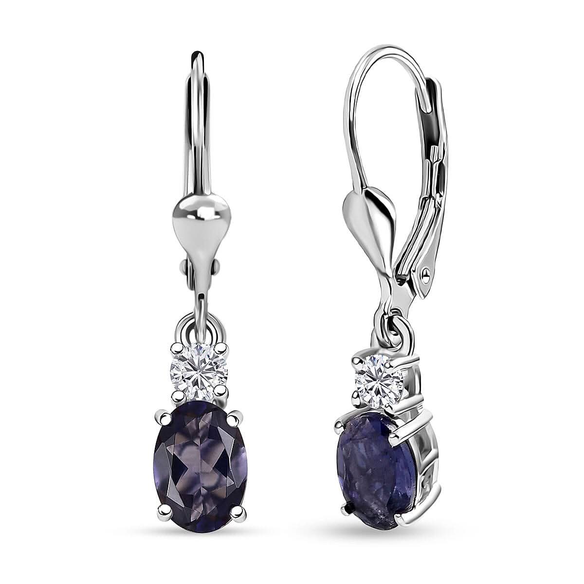 D'Joy Catalina Iolite and Moissanite 1.50 ctw Timeless Grace Earrings in Rhodium Over Sterling Silver