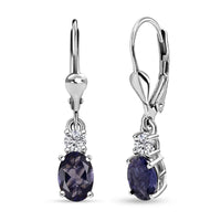 D'Joy Catalina Iolite and Moissanite 1.50 ctw Timeless Grace Earrings in Rhodium Over Sterling Silver