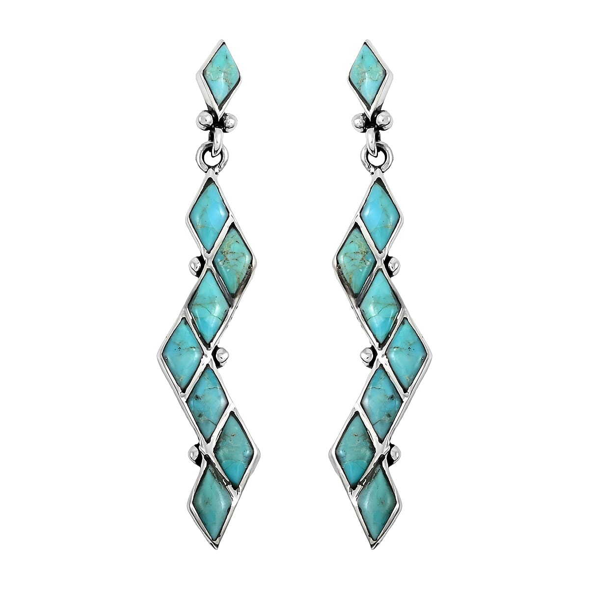 Santa Fe Style Kingman Turquoise Earrings in Sterling Silver