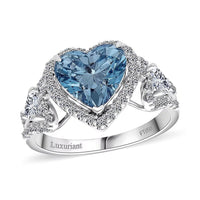 Luxuriant Lab Grown Blue and Whtie Diamond VS 3.60 ctw Heart Ring in 950 Platinum (Size 10.0) 5.40 Grams