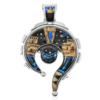 Santa Fe Style Black Onyx, Jasper Pueblo Pendant in Sterling Silver 22.00 ctw