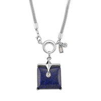 Lapis Lazuli 90.00 ctw and Austrian Crystal Necklace in Silvertone 25.50 Inches