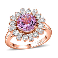 D'Joy Premium Martha Rocha Kunzite and Moissanite 3.90 ctw Rose Bloom Ring in 18K Vermeil Rose Gold Over Sterling Silver