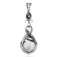 D'Joy Artisan Crafted White Buffalo and Blue Horizon Turquoise 6.70 ctw Pendant without Chain in Sterling Silver