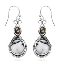 D'Joy Artisan Crafted White Buffalo and Blue Horizon Turquoise 3.90 ctw Earrings in Sterling Silver