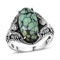 D'Joy Artisan Crafted Whispering Web Turquoise 4.90 ctw Thunderbird Phoenix Ring in Sterling Silver (Size 6.0)