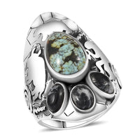 D’Joy Artisan Crafted Whispering Web Turquoise, White Buffalo Ring in Sterling Silver (Size 7.0) 4.70 ctw
