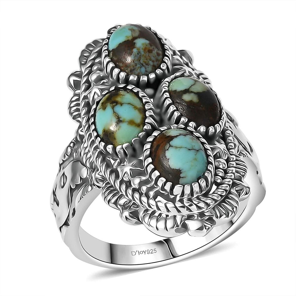 D’Joy Artisan Crafted Whispering Web Turquoise Ring in Sterling Silver (Size 10.0) 3.00 ctw