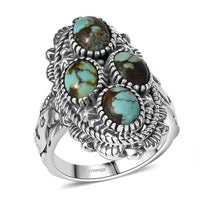 D’Joy Artisan Crafted Whispering Web Turquoise Ring in Sterling Silver (Size 10.0) 3.00 ctw