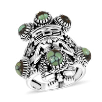 D’Joy Artisan Crafted Whispering Web Turquoise Ring in Sterling Silver (Size 10.0) 3.10 ctw