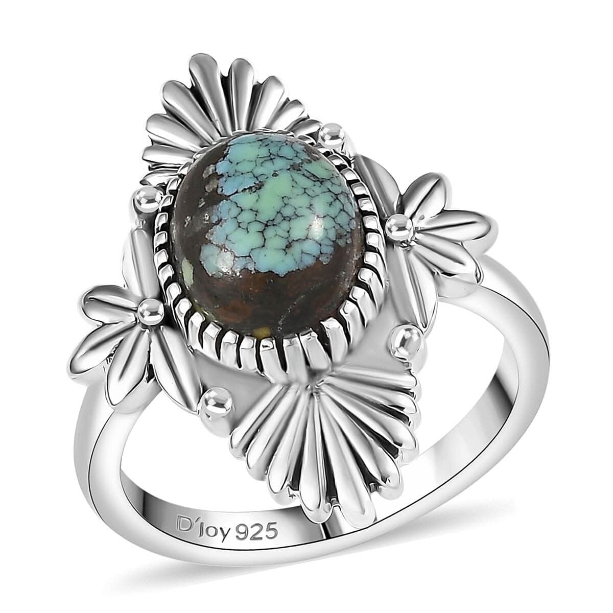 D’Joy Artisan Crafted Whispering Web Turquoise Ring in Sterling Silver (Size 10.0) 2.75 ctw