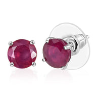 D'Joy Niassa Ruby (FF) Stud Earrings in Rhodium Over Sterling Silver 4.10 ctw