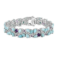D'Joy Larimar and Multi Gemstone 30.90 ctw Bracelet in Rhodium Over Sterling Silver (7.25 In)