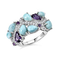 D'Joy Larimar and Multi Gemstone 5.50 ctw Ring in Rhodium Over Sterling Silver (Size 10.0) - Sticky add to cart bar