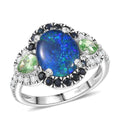 D'Joy Elysian Opal (Triplet) and Multi Gemstone 3.90 ctw Ring in Rhodium Over Sterling Silver (Size 10.0) - Sticky add to cart bar