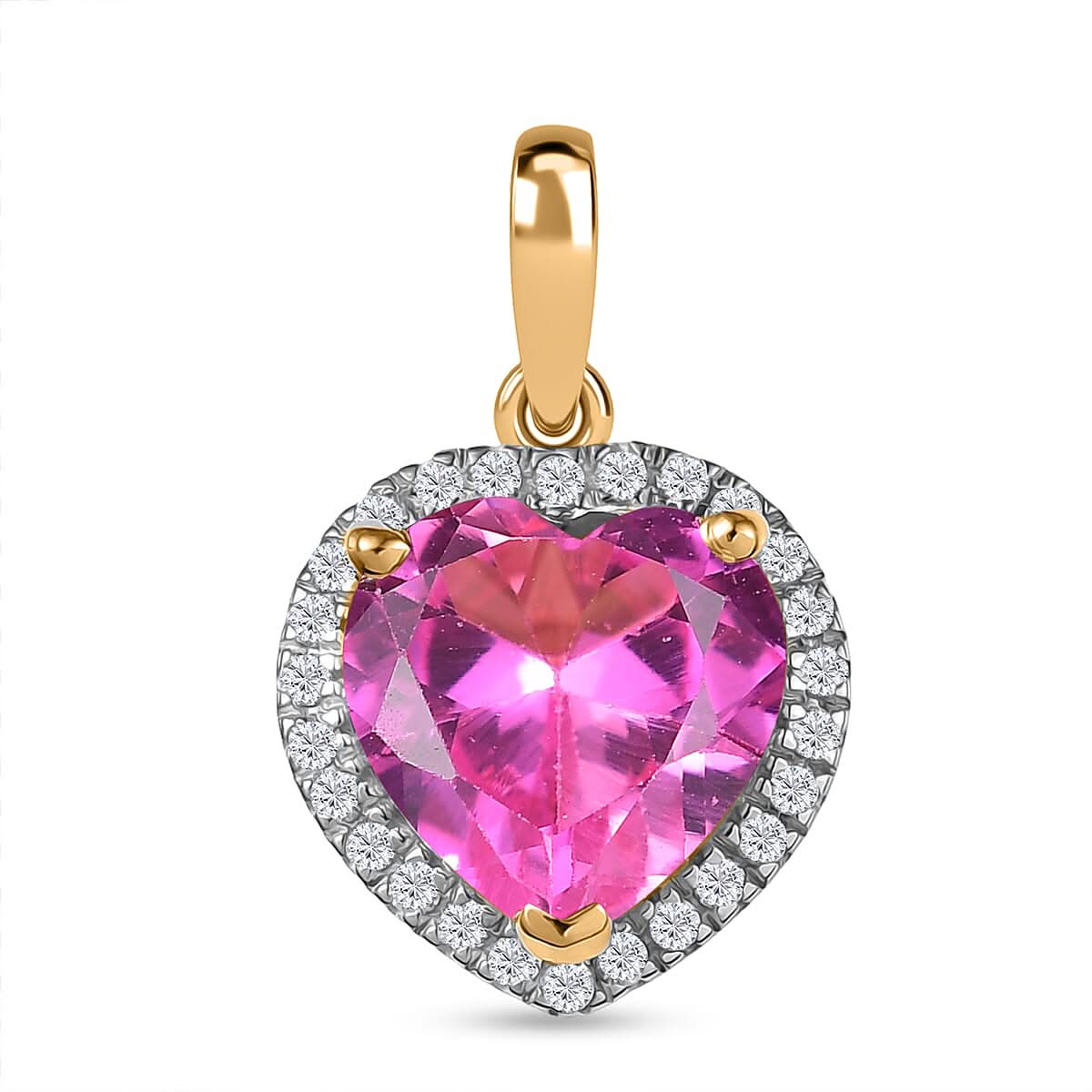 D'Joy Lab Created Pink Sapphire and White Zircon 4.70 ctw Pendant without Chain in 18K Vermeil Yellow Gold Over Sterling Silver