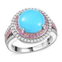 D'Joy Premium Sleeping Beauty Turquoise, Multi Gemstone Ring in Rhodium Over Sterling Silver (Size 10.0) 5.30 ctw