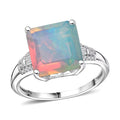 D'Joy AAA Asscher Cut Ethiopian Welo Opal and Diamond 2.85 ctw Ring in Rhodium Over Sterling Silver (Size 10.0) - Sticky add to cart bar