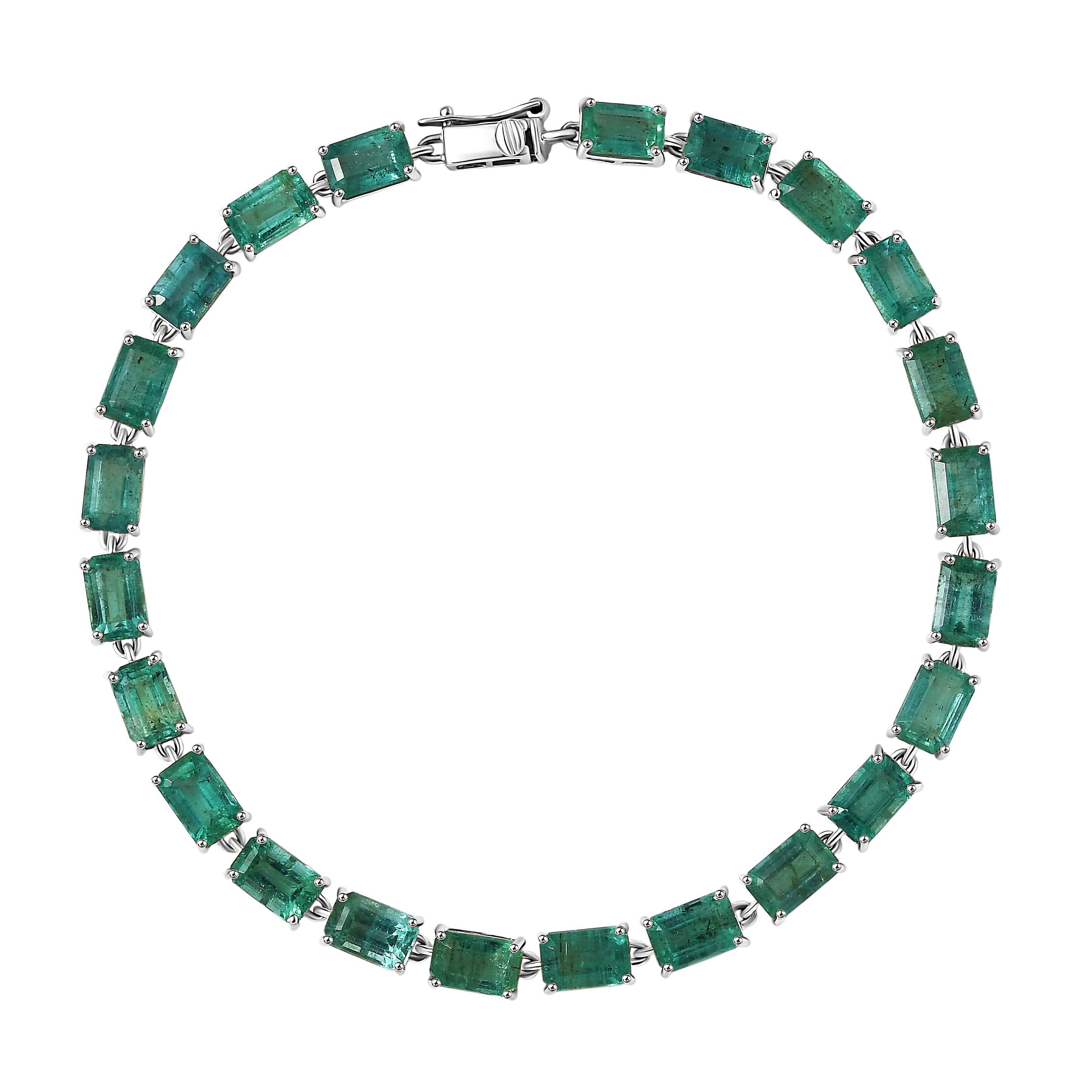 Luxoro 10K White Gold Premium Brazilian Emerald Bracelet (7.25 In) (4.75 g) 13.36 ctw