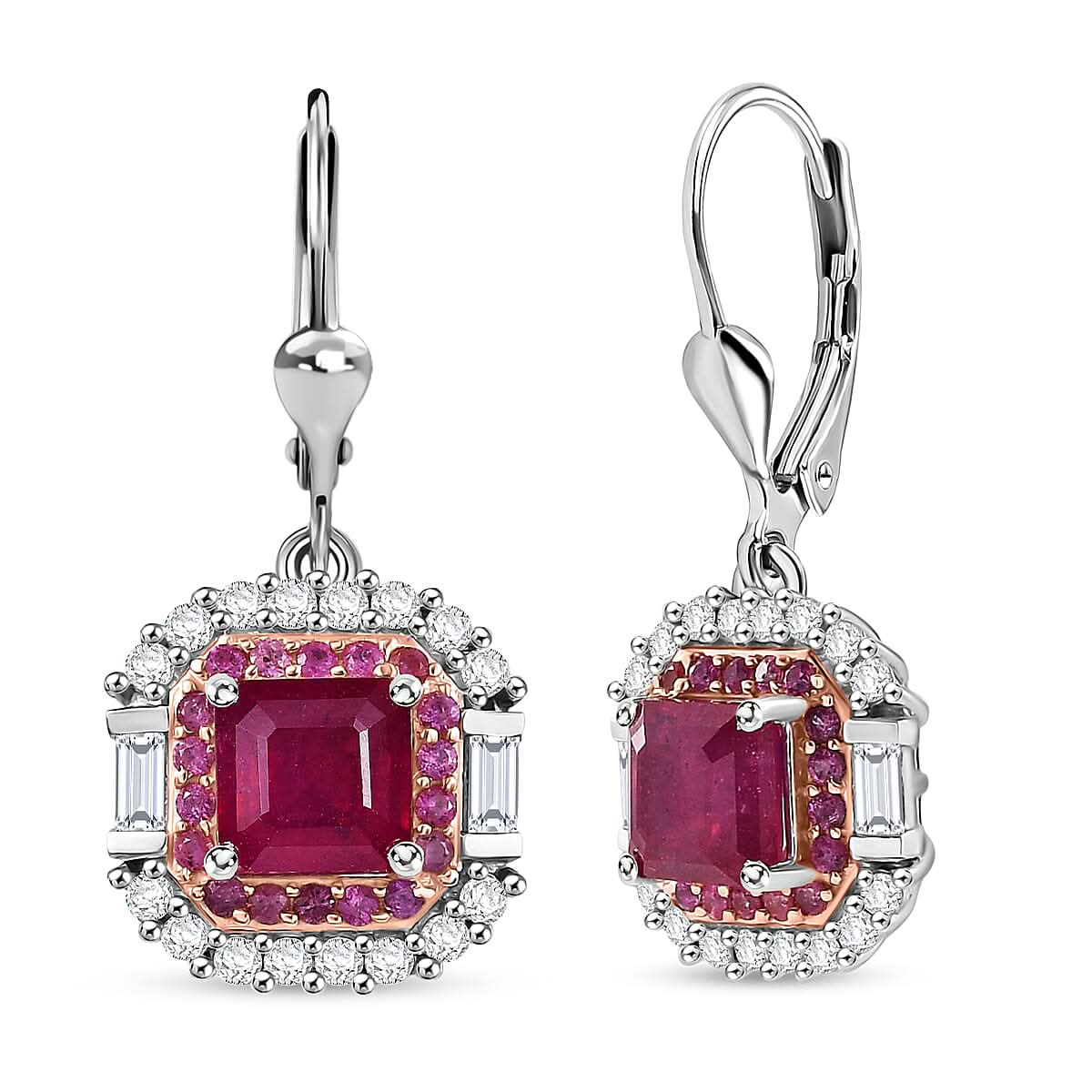 D'Joy Premium Niassa Ruby (FF) and Multi Gemstone 5.10 ctw Earrings in Rhodium Over Sterling Silver